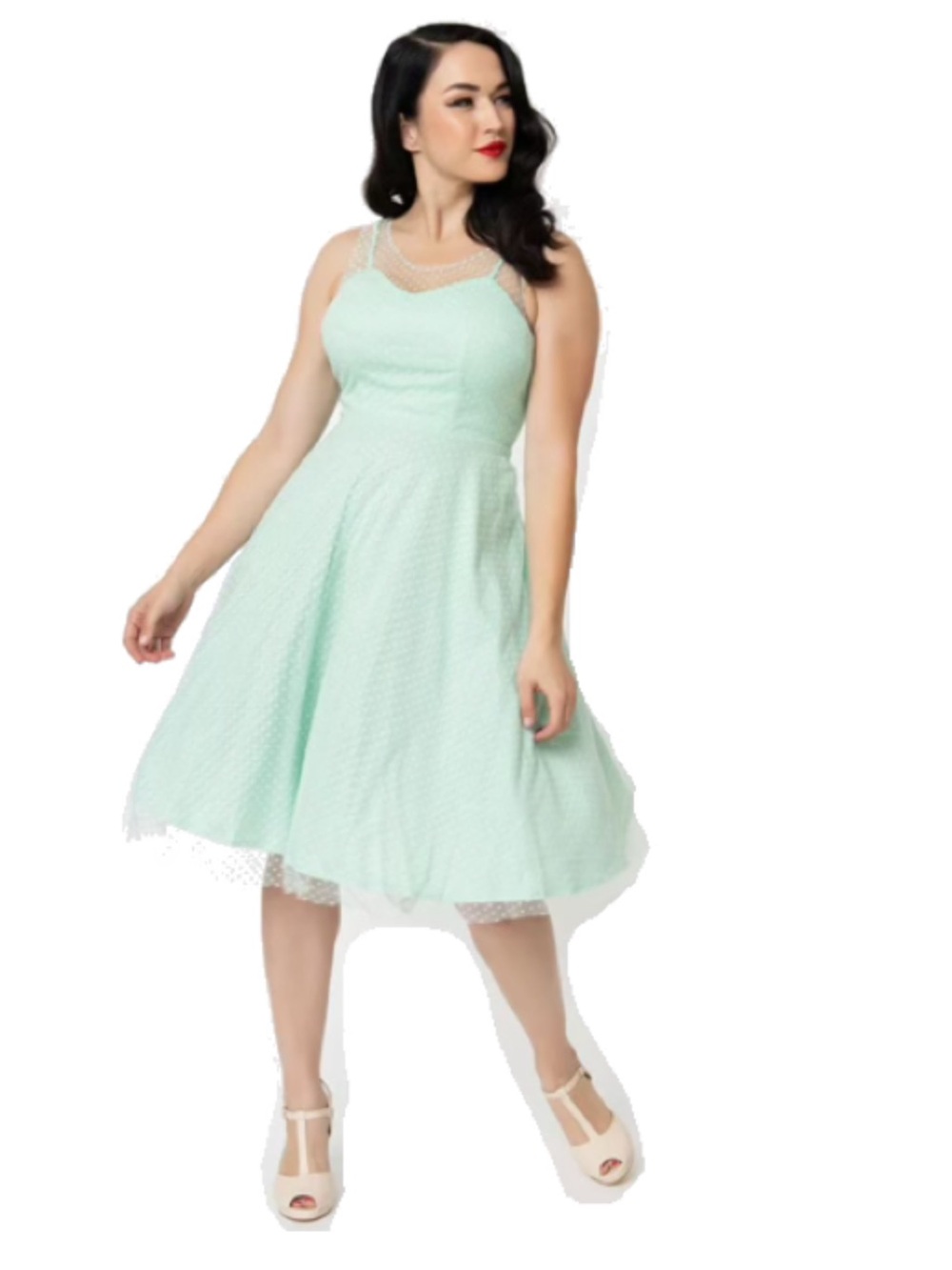 Unique Vintage 1950s Mint Swiss Dot Dress
